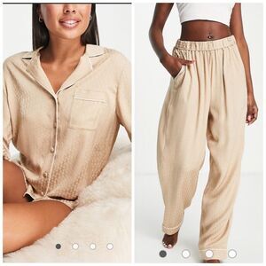 & Other Stories satin matching pajama set in beige- Size Medium